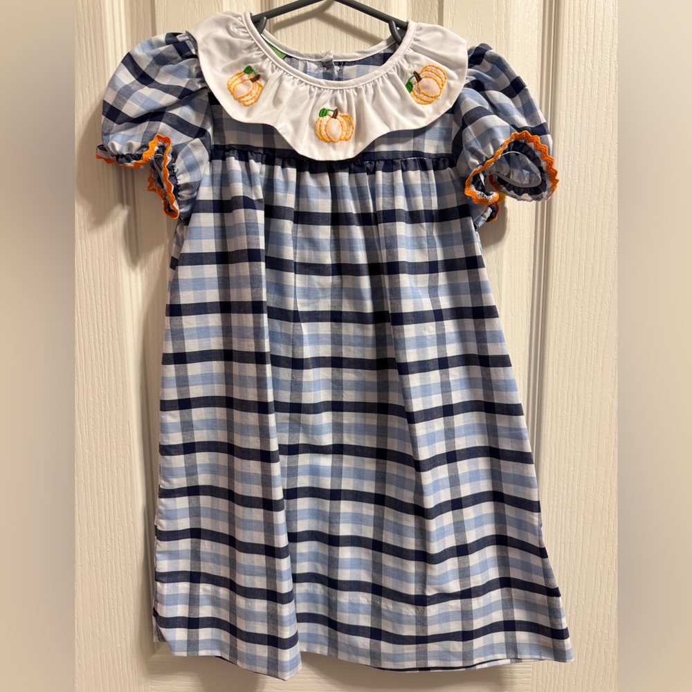 Classic Whimsy Pumpkin Blue and White Plaid Dress